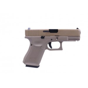 Страйкбольный пистолет WE Glock 19 Gen. 5 TAN, металл, GBB, газ, сменные накладки